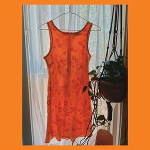 🧶gingham orange vintage summer dress with 60s flowers🧶
